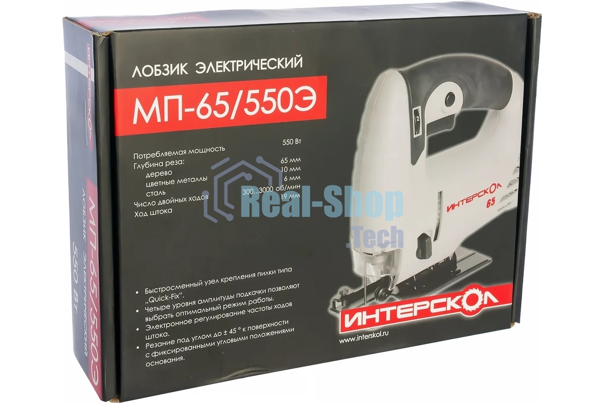 Лобзик электрический ИНТЕРСКОЛ МП-65/550Э 550Вт,3000х/мин,ход 19мм,маят,2.2кг 101.1.1.00