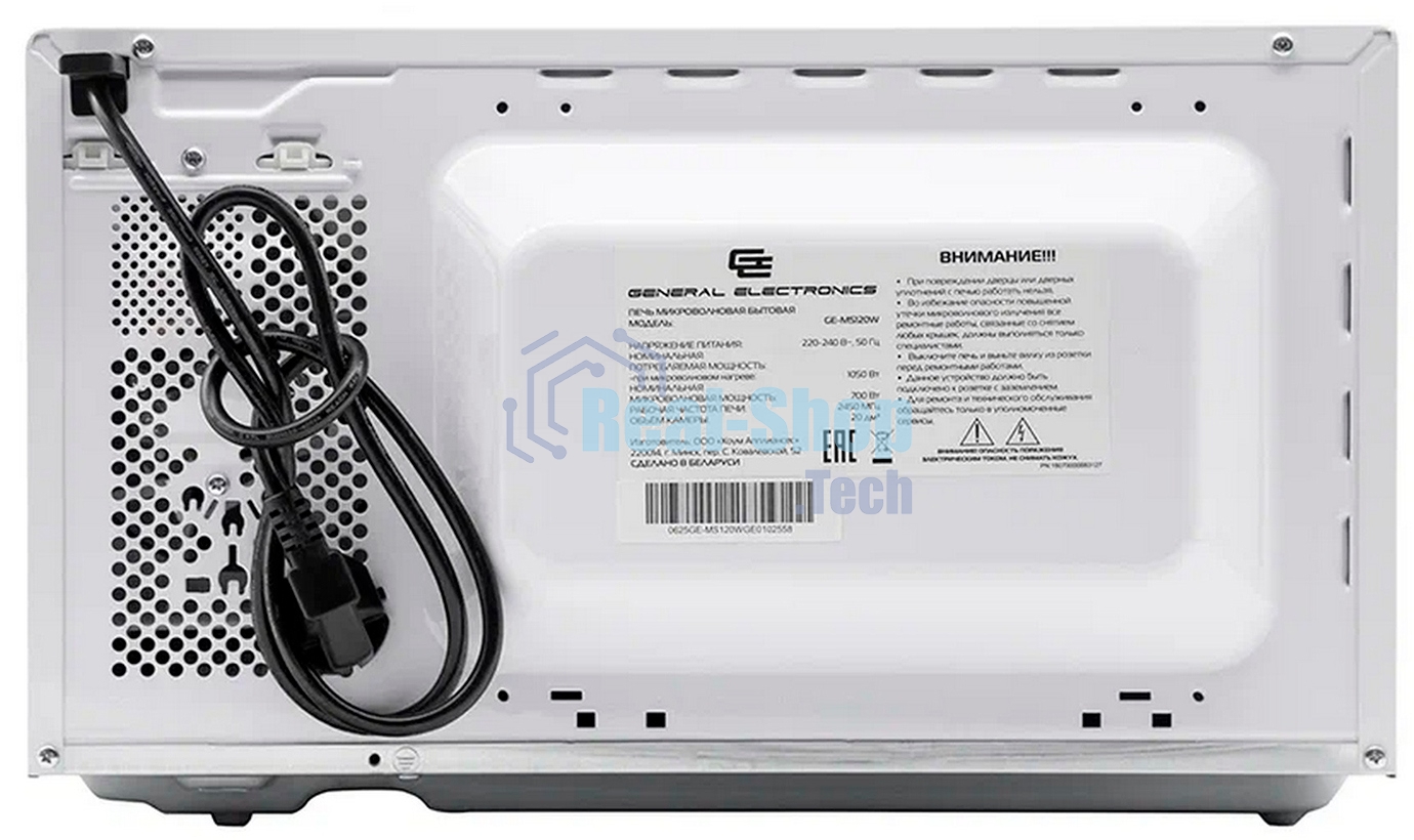 Микроволновая печь General Electronics GE MS120W белая, 20 л, 700 Вт, переключатели — поворотный механизм