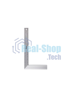 Угольник Denzel стальной, нержавеющая сталь, градуировка, алюминиевое основание, 400 мм