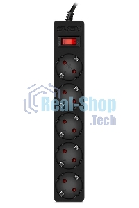 Сетевой фильтр SVEN SF-05E 3,0 м (5 розеток с защитными шторками) черный, цветная коробка