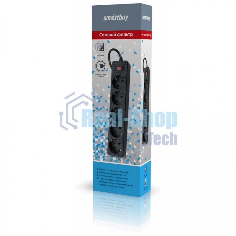 Сетевой фильтр Smartbuy (SBSP-30-K) - 5 роз х 3 м - черный