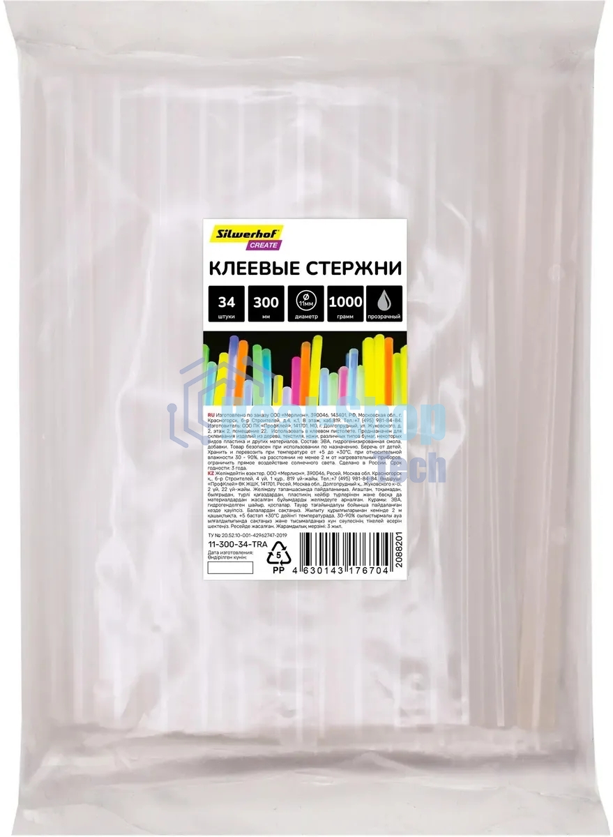 Стержни клеев. для клеев.пист. Silwerhof 11-300-34-TRA дл.300мм D11мм прозрачный упак:34шт