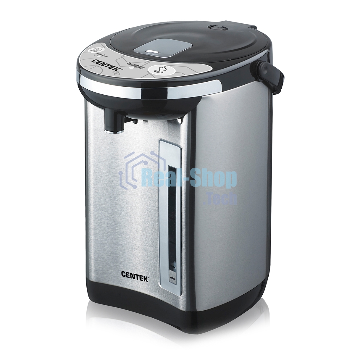Термопот Centek CT-1084 сталь, 6.0 л, 750 Вт, 2 способа подачи воды, двойная защита от перегрева