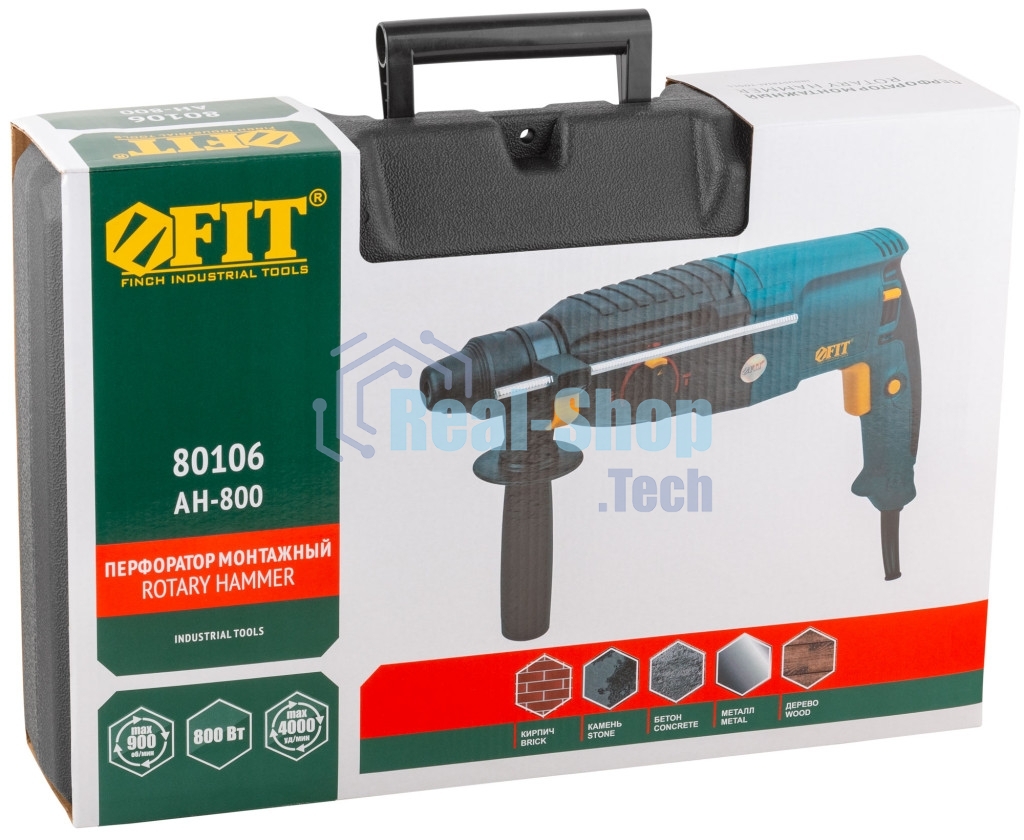 Перфоратор FIT AH-800 800 Вт, 0-900 об/мин, 0-4000 уд/мин, 3.0 Дж, 3 реж., SDS-plus, реверс, 2.8 кг, кейс