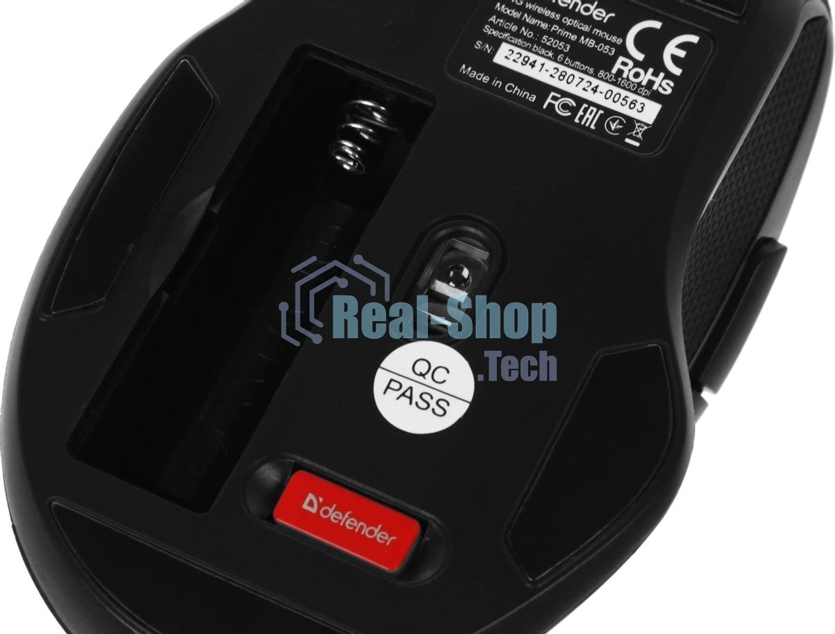 Мышь беспроводная Defender Prime MB-053 черный, 1600 dpi, радиоканал, USB, кнопки - 6