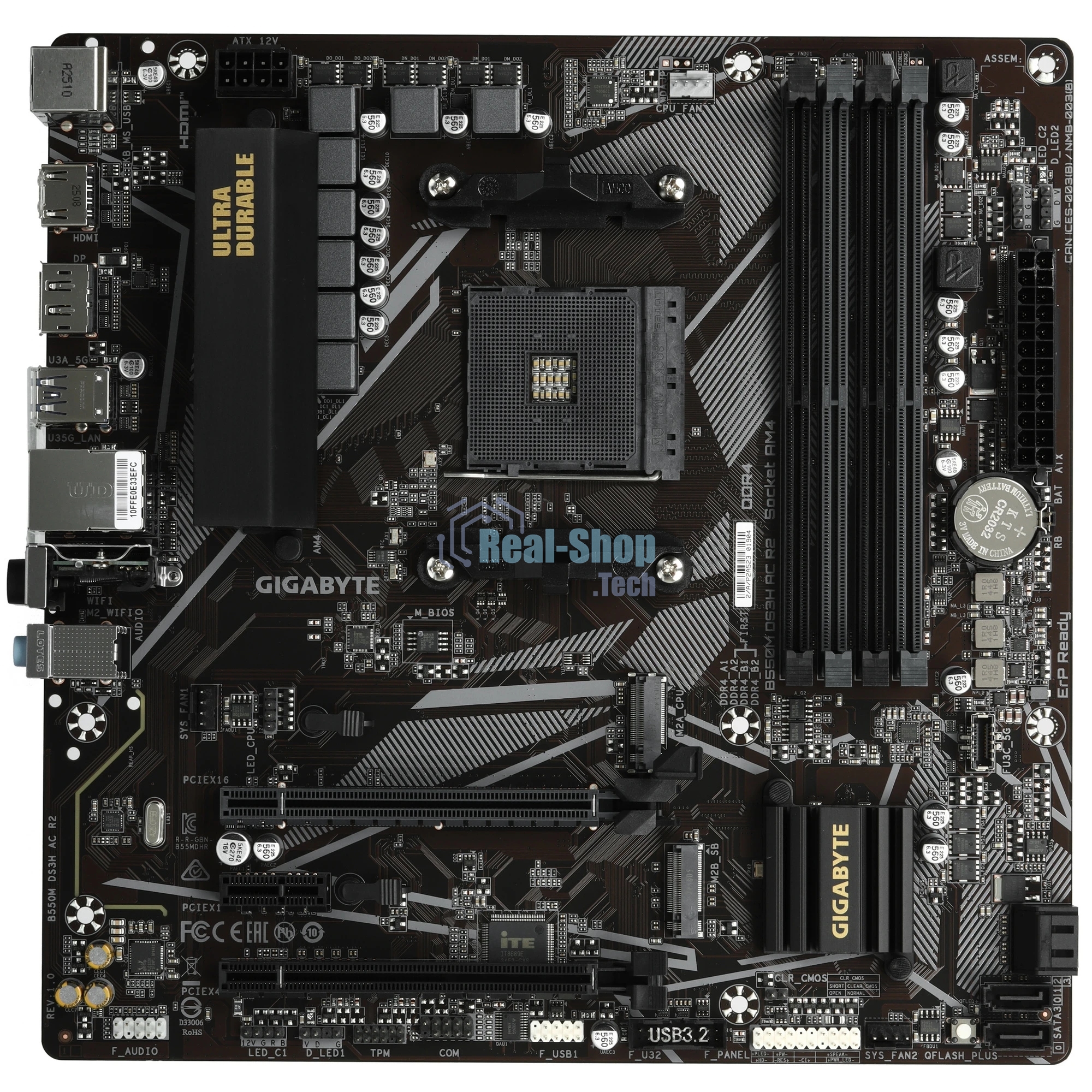 Материнская плата Gigabyte B550M DS3H AC R2, AM4, AMD B550, 4xDDR4, 4xSATA, 2xM.2, 1xPCIe 4.0 x16, 1xPCIe 3.0 x4, 1xPCIe 3.0 x1, 1xDP, 1xHDMI, 1x1Gb LAN, Wi-Fi, Bluetooth 5.0, 4xUSB-A 5Gbps, 2xUSB-A 2.0, 3x3.5 мм, 7.1, mATX