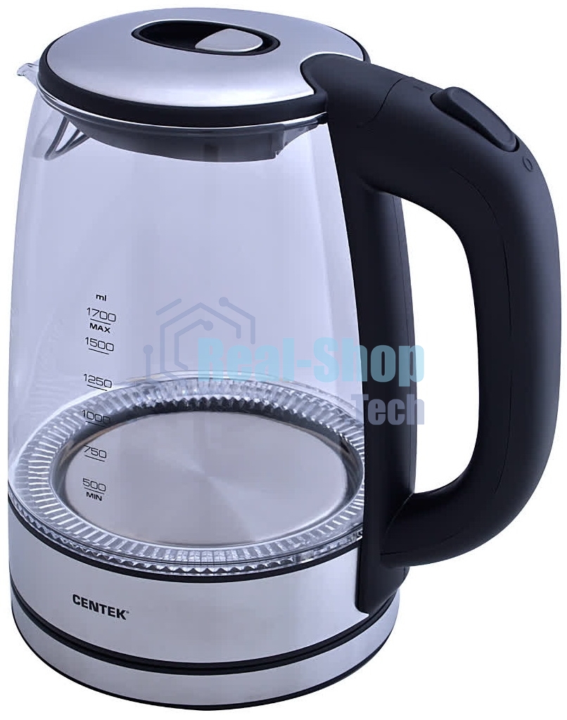 Чайник электрический Centek CT-0030 черный стекло 1.7 л, 2200 Вт, внутр. LED подсветка, защита от вкл б/воды