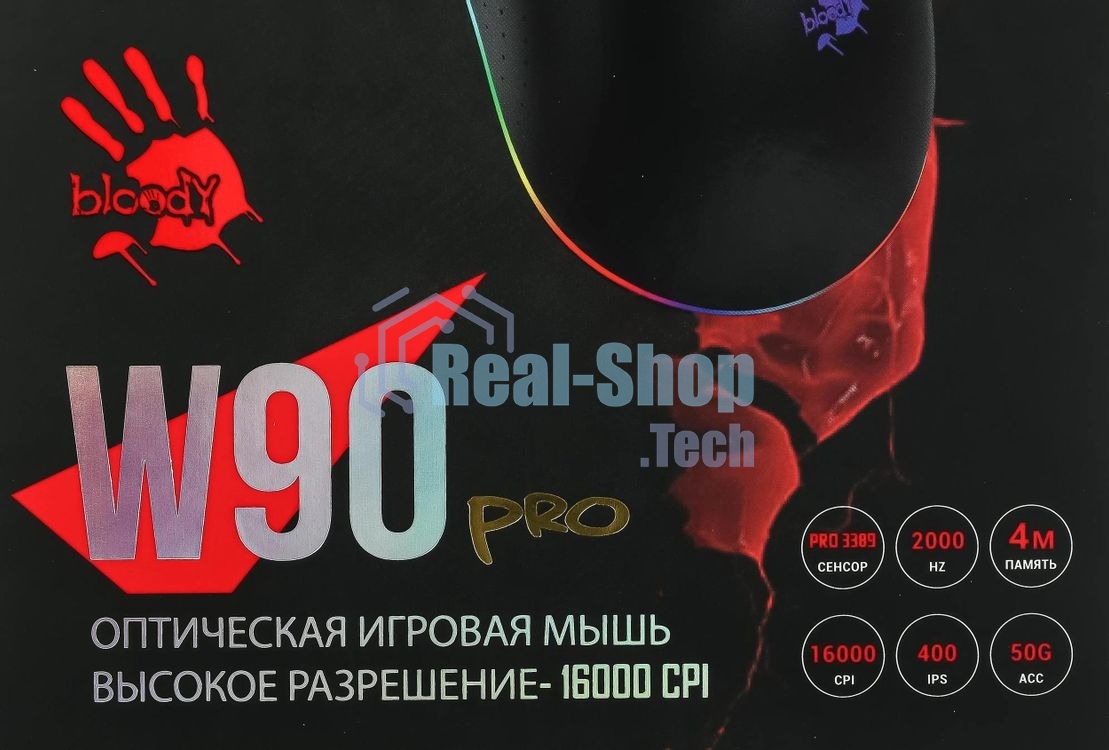 Мышь проводная A4Tech Bloody W90 Pro черный, 16000 dpi, USB, кнопки - 10