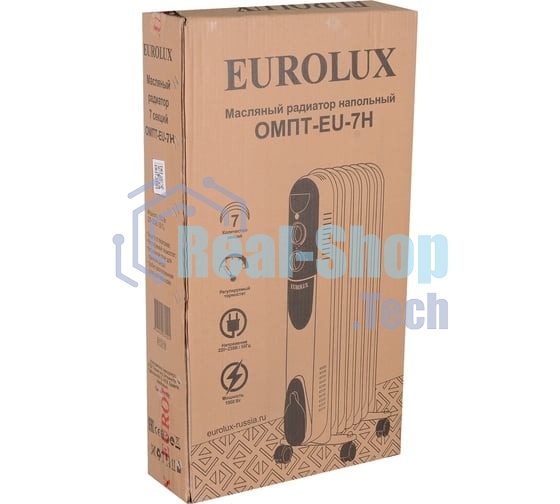 Обогреватель масляный EUROLUX ОМПТ-EU-7Н (7 секций) белый, 1500 Вт, 20 м2, термостат 67/3/18