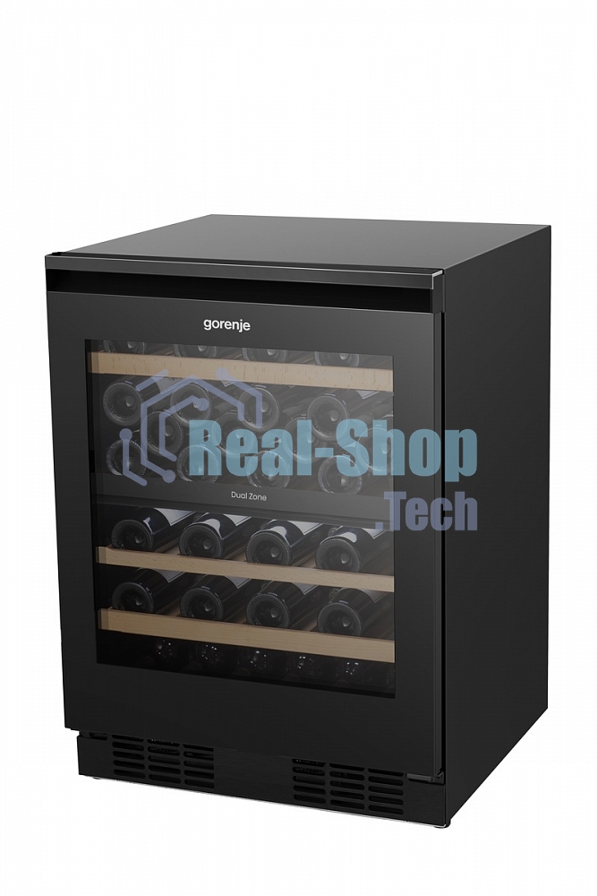 Встраиваемы е винный шкаф Gorenje WCU68F6BG4WF, объем 138 л, вместительность 46 бутылок, 4 полки, цифровой дисплей, Wi-Fi, LED освещение, защита от УФ-излучения, энергоэффективность А+, черный