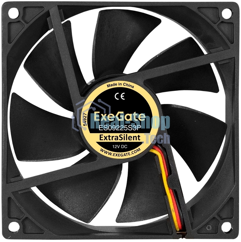Вентилятор 12В DC ExeGate ExtraSilent ES09225S3P (92x92x25 мм, Sleeve bearing (подшипник скольжения), 3pin, 2000RPM, 25dBA)