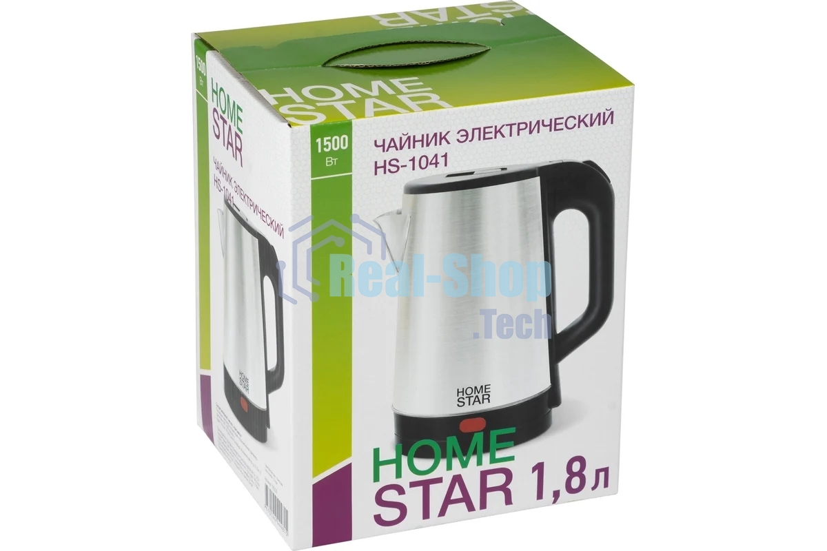 Чайник электрический HOMESTAR HS-1041 1,8 л, 1500 Вт, нержавейка, стальной/черный
