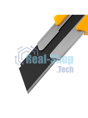 Нож Denzel 25 мм, сменное лезвие, SK4, корпус из TPR, метал. направляющая, винтовой фиксатор