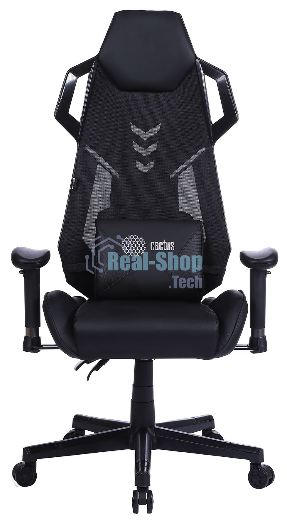Кресло игровое Cactus CS-CHR-090BL черный, сиденье черный, эко.кожа, крестовина пластик, пластик черный