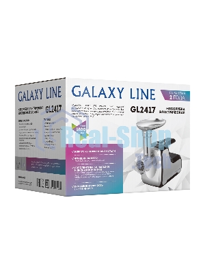 Мясорубка электрическая Galaxy GL 2417 серебристый/черный, 1800 Вт, 1.2 кг/мин, реверс, защита от перегрузки, металлический лоток, насадки - 5