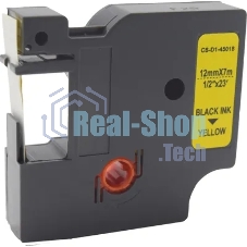 Картридж ленточный Cactus CS-D1-45018 12мм, черный шрифт, желтый фон, 7м для DYMO LM 160, 210D, 280, PnP, 420P, 500 TS; Rhino Pro 6000, 5200, 4200