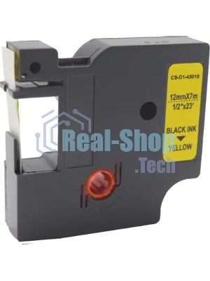 Картридж ленточный Cactus CS-D1-45018 12мм, черный шрифт, желтый фон, 7м для DYMO LM 160, 210D, 280, PnP, 420P, 500 TS; Rhino Pro 6000, 5200, 4200