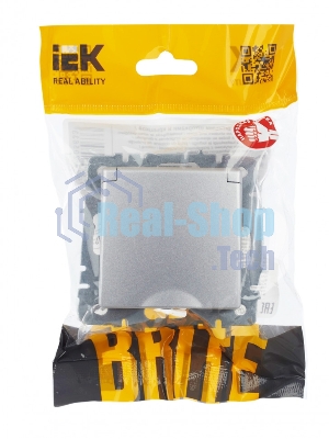 Розетка 1-местная IEK BRITE РСбш10-3-БрА (BR-R16-16-K47) с заземлением, с защитными шторками и крышкой, 16А IP20, алюминий