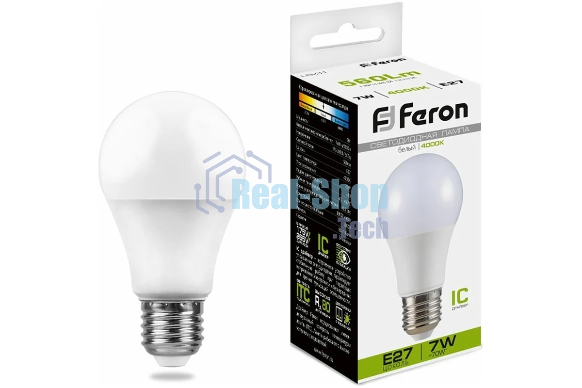 Лампа светодиодная Feron LB-91 7W 230V E27 4000K A60