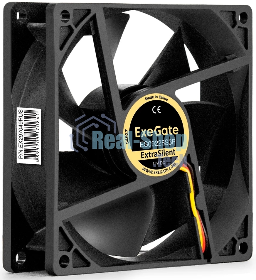 Вентилятор 12В DC ExeGate ExtraSilent ES09225S3P (92x92x25 мм, Sleeve bearing (подшипник скольжения), 3pin, 2000RPM, 25dBA)