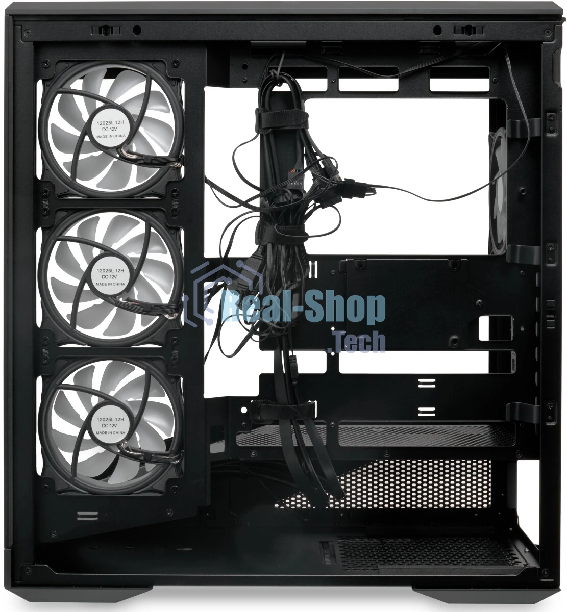 Компьютерный корпус без блока питания HSPD F711-TGbK-ARGB, Panoramic Full Tower, черный, TG, 0.7 SPCC, 4x120мм ARGB ATX, mATX, mITX 190/420/280мм 2x2.5