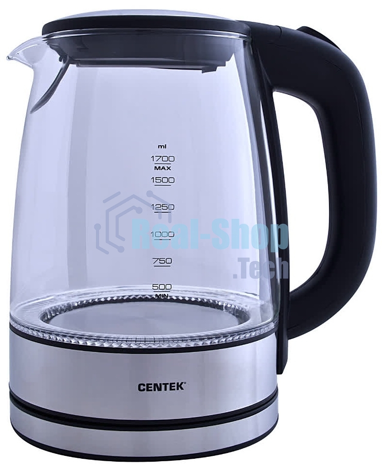 Чайник электрический Centek CT-0030 черный стекло 1.7 л, 2200 Вт, внутр. LED подсветка, защита от вкл б/воды