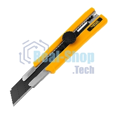 Нож Denzel 25 мм, сменное лезвие, SK4, корпус из TPR, метал. направляющая, винтовой фиксатор