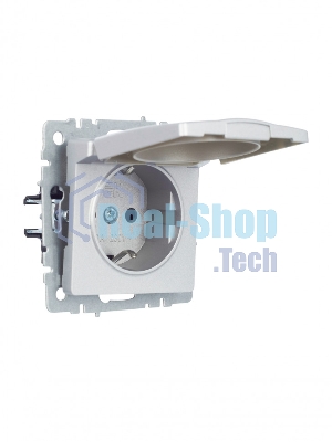 Розетка 1-местная IEK BRITE РСбш10-3-БрА (BR-R16-16-K47) с заземлением, с защитными шторками и крышкой, 16А IP20, алюминий