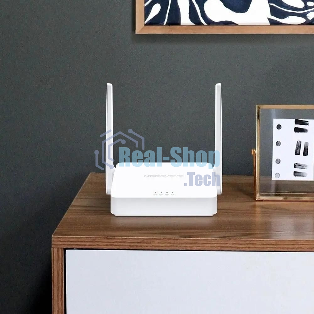 Роутер Mercusys 300Mbps Multi-Mode Wireless N Router, 2× Fixed External Antennas, 2× 10/100 Mbps LAN Ports, 1× 10/100 Mbps WAN Port, FEATURE: Access Point Mode, WPS/Reset Button, IPTV, IPv6, Beamforming, MU-MIMO, Parental Controls, Guest Network