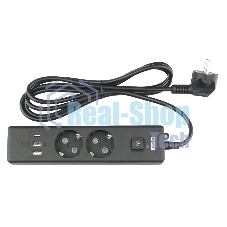 Бытовой удлинитель PowerCube, 2 р с/з вык.,3USB, 3500 Вт, 16А, 1.9 м, 3x1,0 черный PC-5B-2M