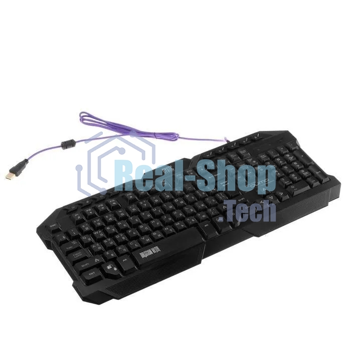 Игровой комплект Qumo Mystic K58/M76, кл-ра проводная 104 + 10 клавиш мультимедиа, встроенные подсветки общая + кнопок 3 цвета, мышь проводная, оптическая, 1200/1600/2400/3200 dpi с подсветкой, коврик