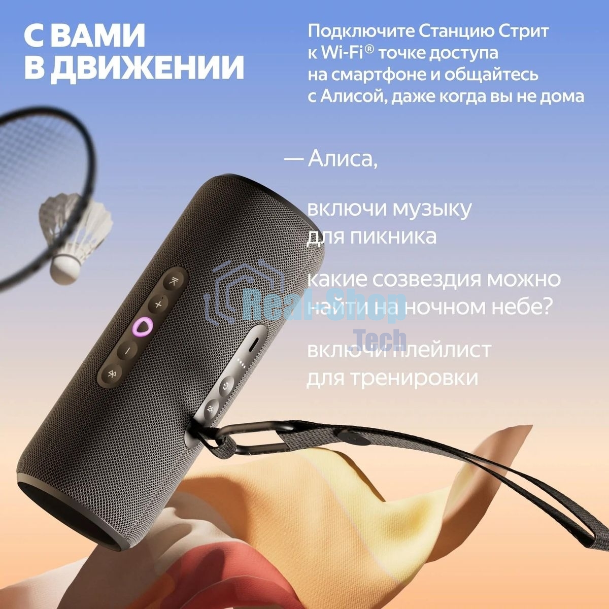 Умная колонка Yandex Стрит Алиса черный 30W 2.0 BT/Wi-Fi 10м 3300mAh (YNDX-00030BLK)