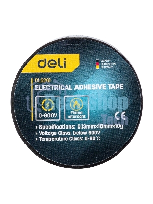 Изолента Deli DL5261 0,13 мм х 18 мм х 10 м Уровень напряжения: менее 600 В. Температурный рейтинг: 0-80. ПВХ.