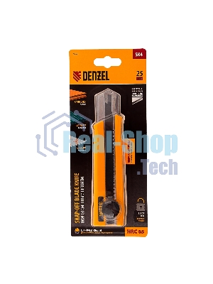 Нож Denzel 25 мм, сменное лезвие, SK4, корпус из TPR, метал. направляющая, винтовой фиксатор