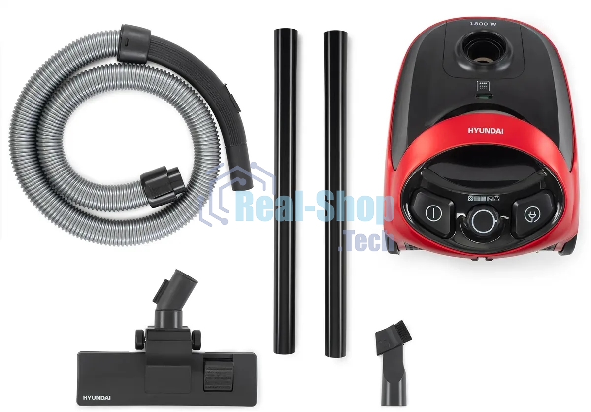 Пылесос Hyundai HYV-B1570 красный/черный, 250/1800 Вт, уборка сухая, пылесборник мешок, 1.5 л (в компл.:1мешок)