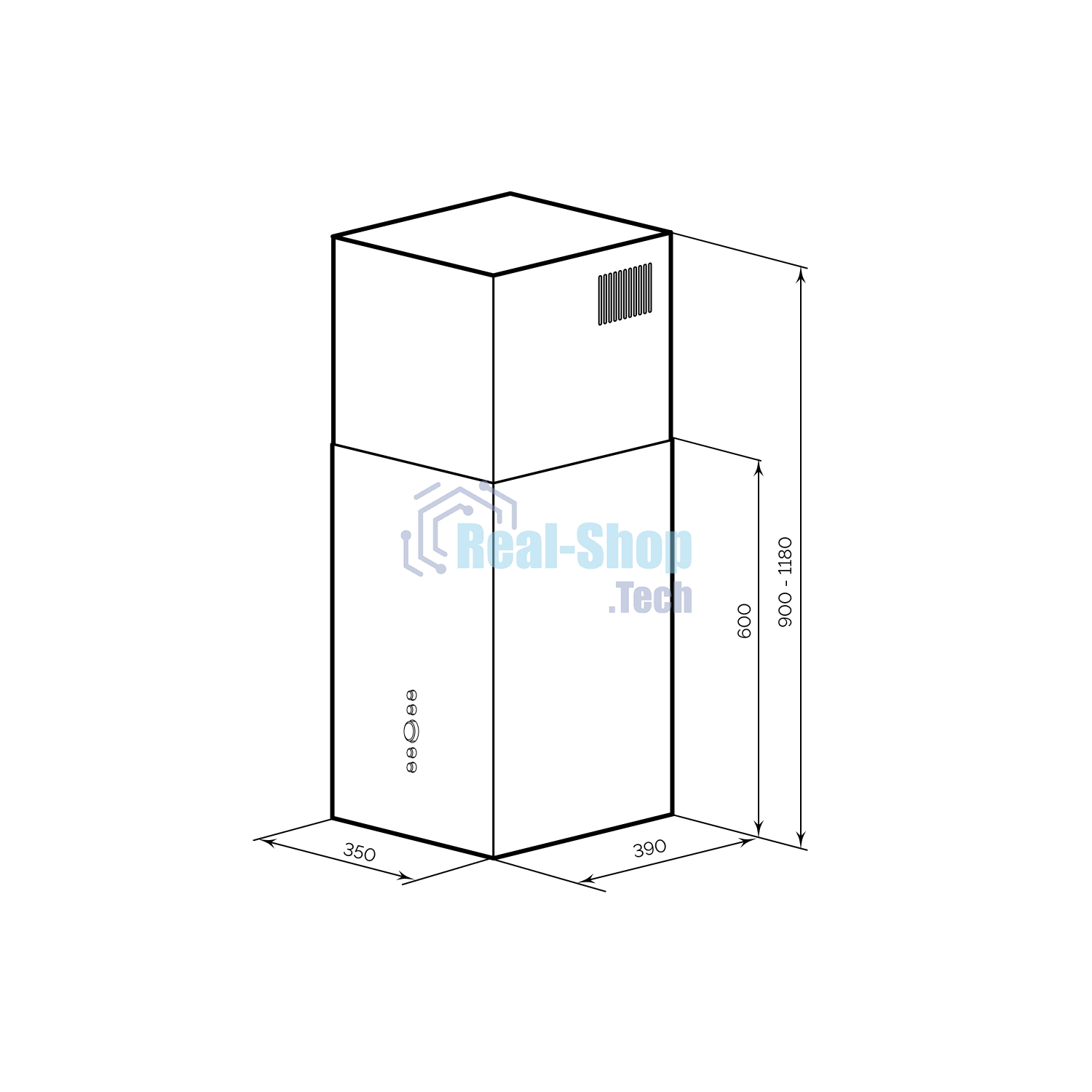 Вытяжка островная LEX Mono 400 нержавеющая сталь, 40 см, 850 куб. м/ч, 50 дБ