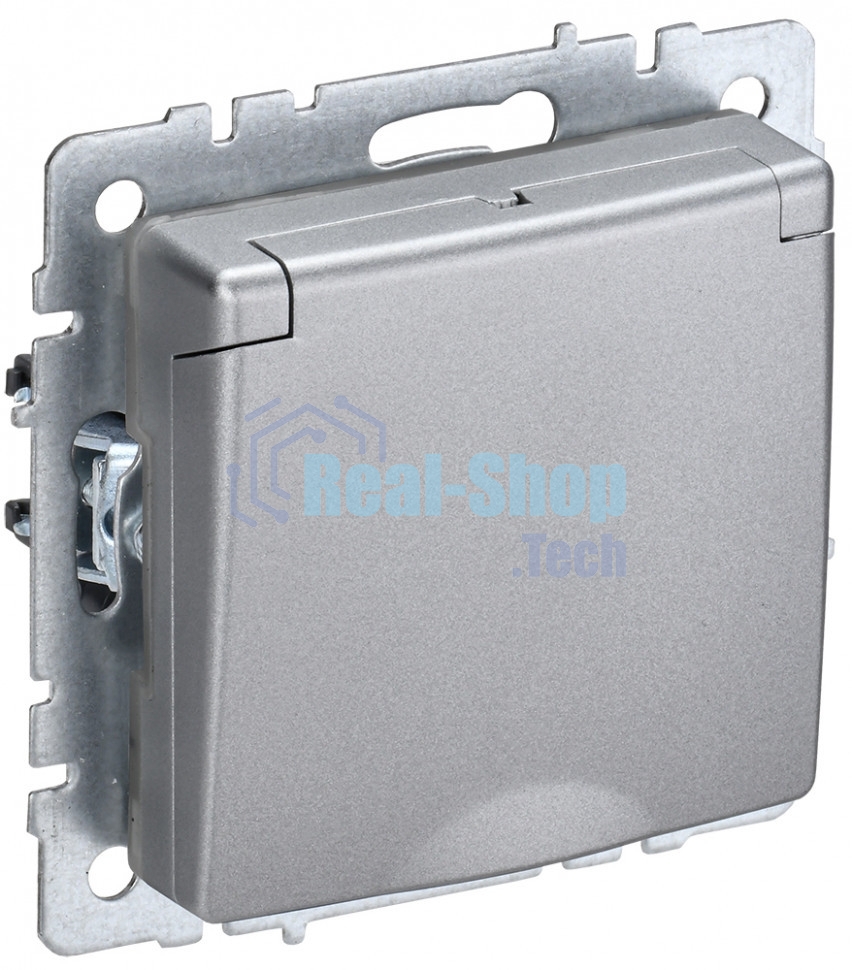 Розетка 1-местная IEK BRITE РСбш10-3-БрА (BR-R16-16-K47) с заземлением, с защитными шторками и крышкой, 16А IP20, алюминий
