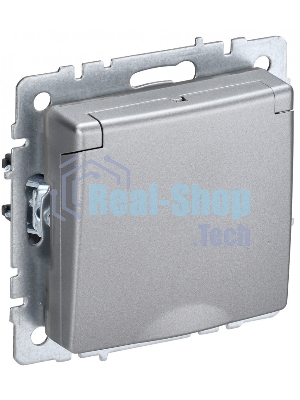 Розетка 1-местная IEK BRITE РСбш10-3-БрА (BR-R16-16-K47) с заземлением, с защитными шторками и крышкой, 16А IP20, алюминий