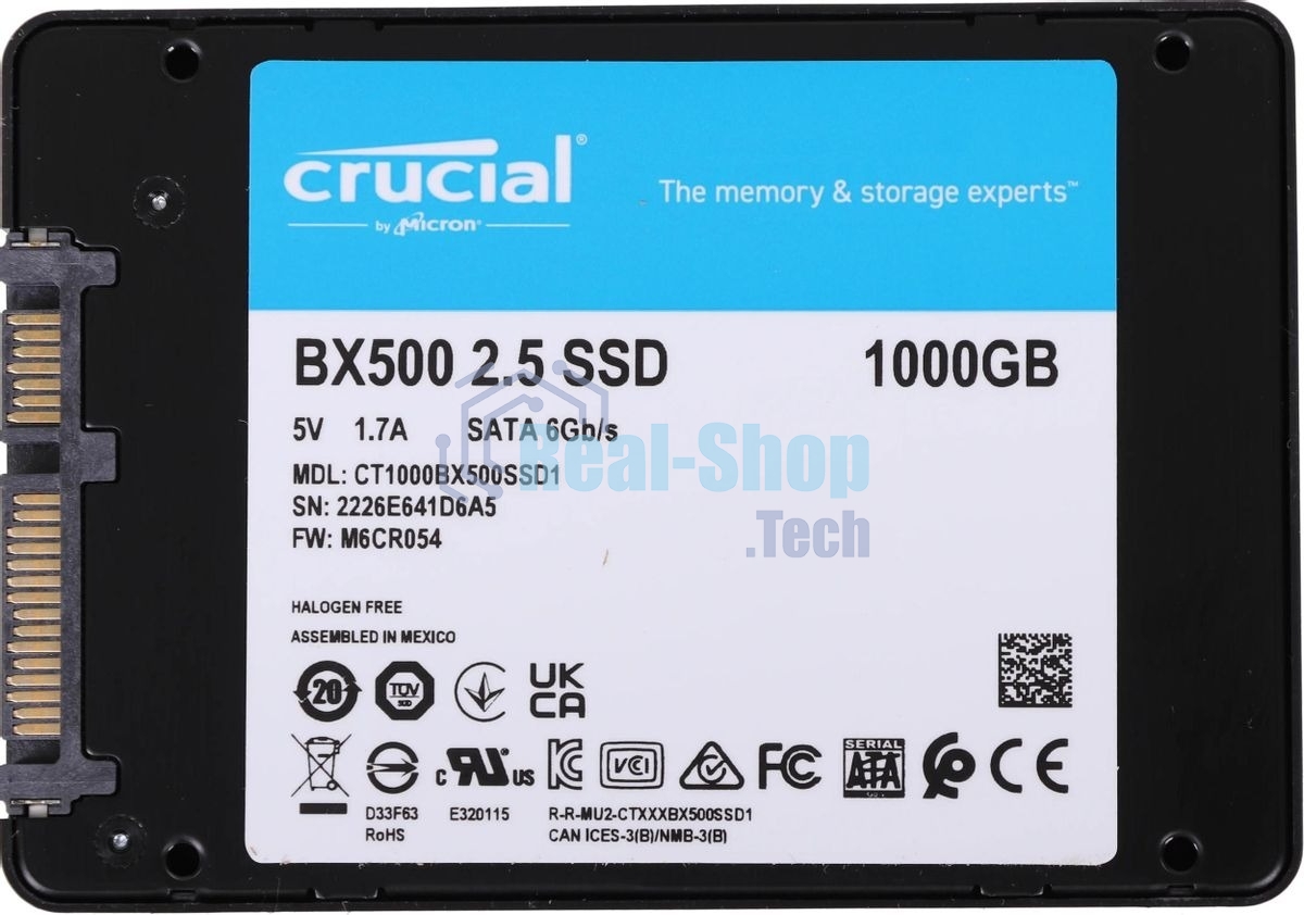 Накопитель SSD Crucial BX500, 1Tb, SATA III, 2.5