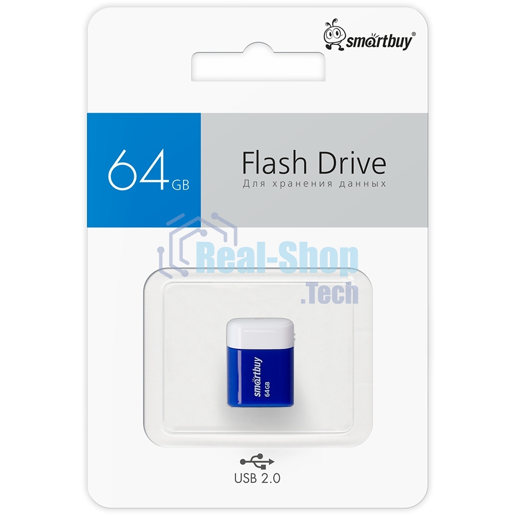 Флешка USB SmartBuy LARA Blue (SB64 GbLARA-B), 64Gb, USB 2.0, R/W 15/5, синий/белый