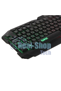 Игровой комплект Qumo Mystic K58/M76, кл-ра проводная 104 + 10 клавиш мультимедиа, встроенные подсветки общая + кнопок 3 цвета, мышь проводная, оптическая, 1200/1600/2400/3200 dpi с подсветкой, коврик