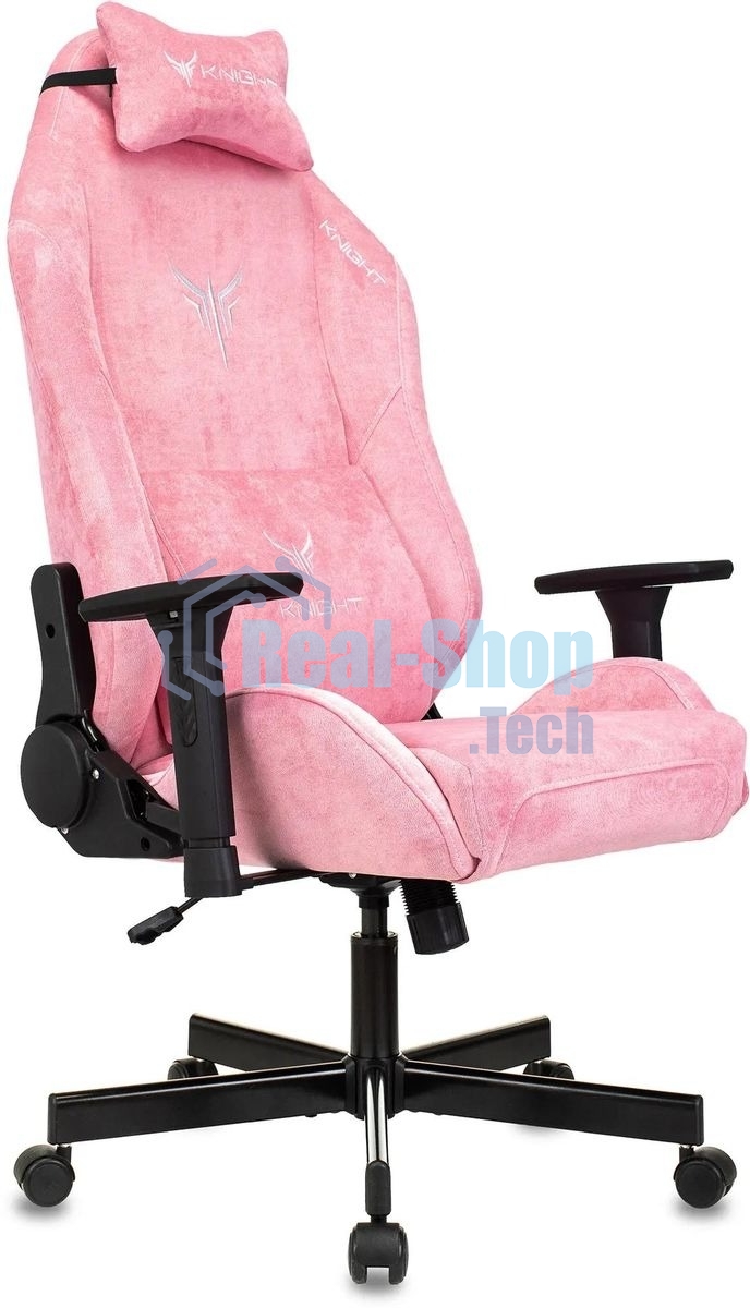 Кресло игровое Knight N1 Fabric розовый Velvet 36 с подголов. крестовина металл