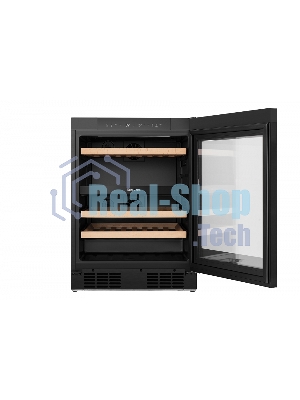 Встраиваемы е винный шкаф Gorenje WCU68F6BG4WF, объем 138 л, вместительность 46 бутылок, 4 полки, цифровой дисплей, Wi-Fi, LED освещение, защита от УФ-излучения, энергоэффективность А+, черный