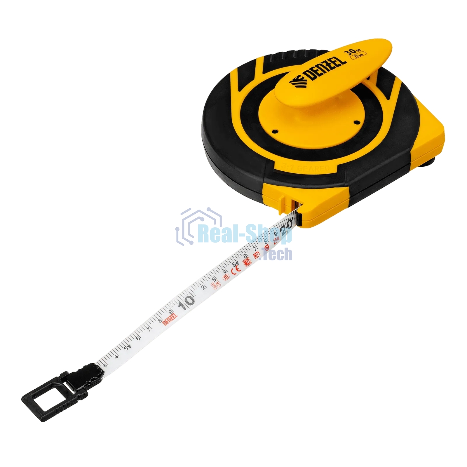 Рулетка геодезическая Denzel 30 м х 15 мм, закрытый корпус, фиберглассовая лента