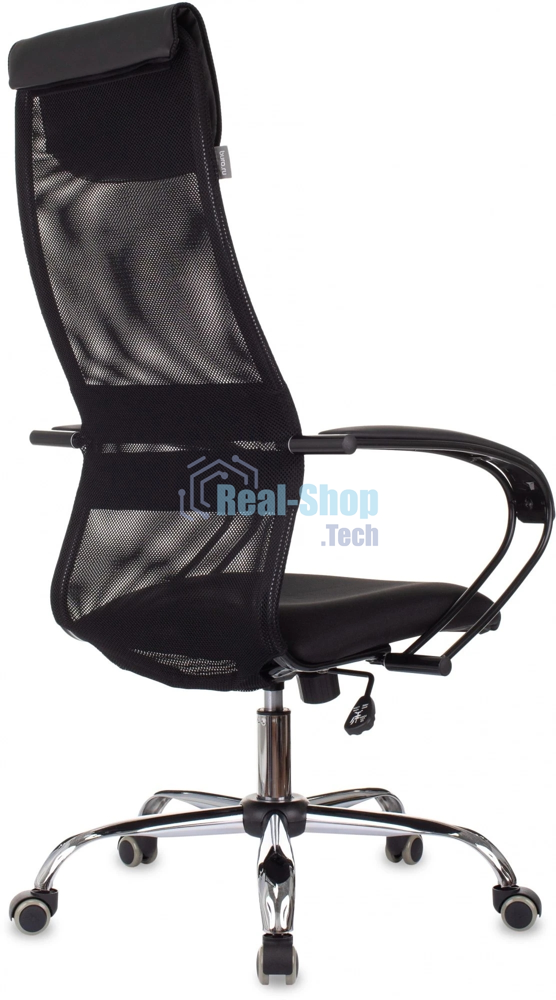 Кресло руководителя Бюрократ CH-607BS черный, сетка/ткань, крестов. металл хром