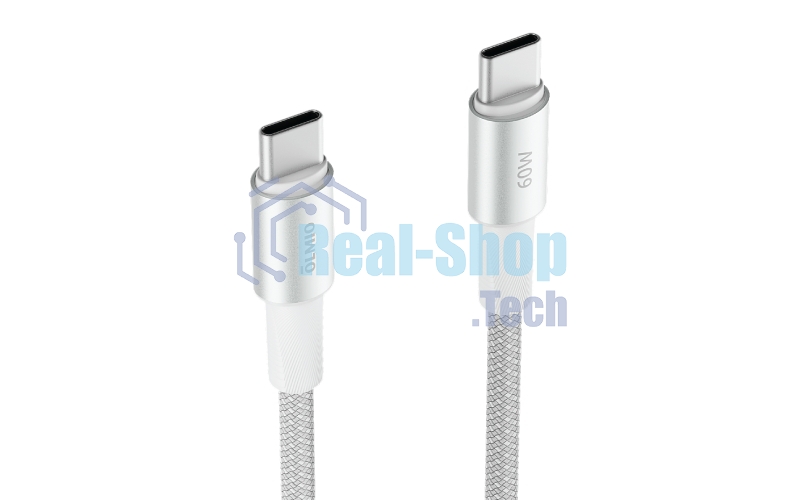 Кабель OLMIO MASTER, Type-C - Type-C, 60W 3A, 1.2м, тканевая оплетка, белый