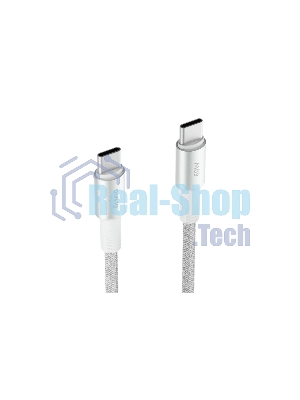 Кабель OLMIO MASTER, Type-C - Type-C, 60W 3A, 1.2м, тканевая оплетка, белый
