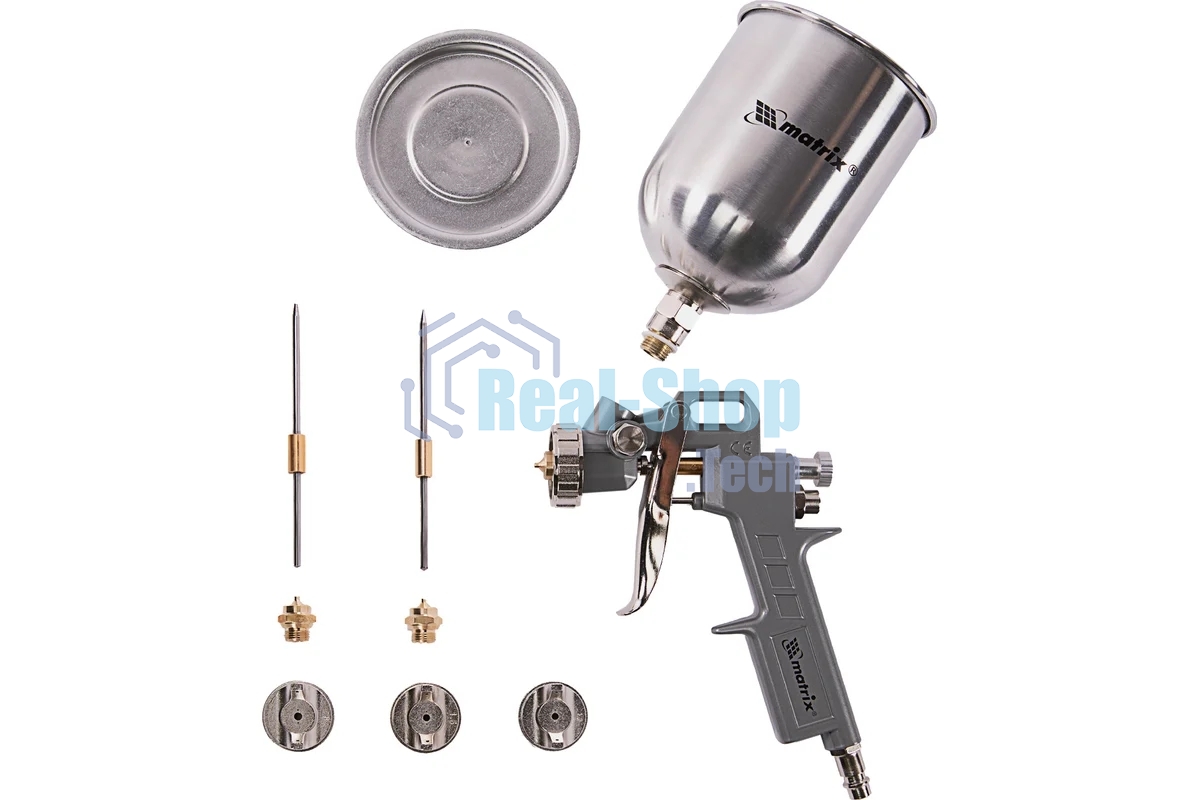 Краскопульт пневматический Matrix краскораспылитель пневмат. с верхним бачком v= 0.6л + сопла