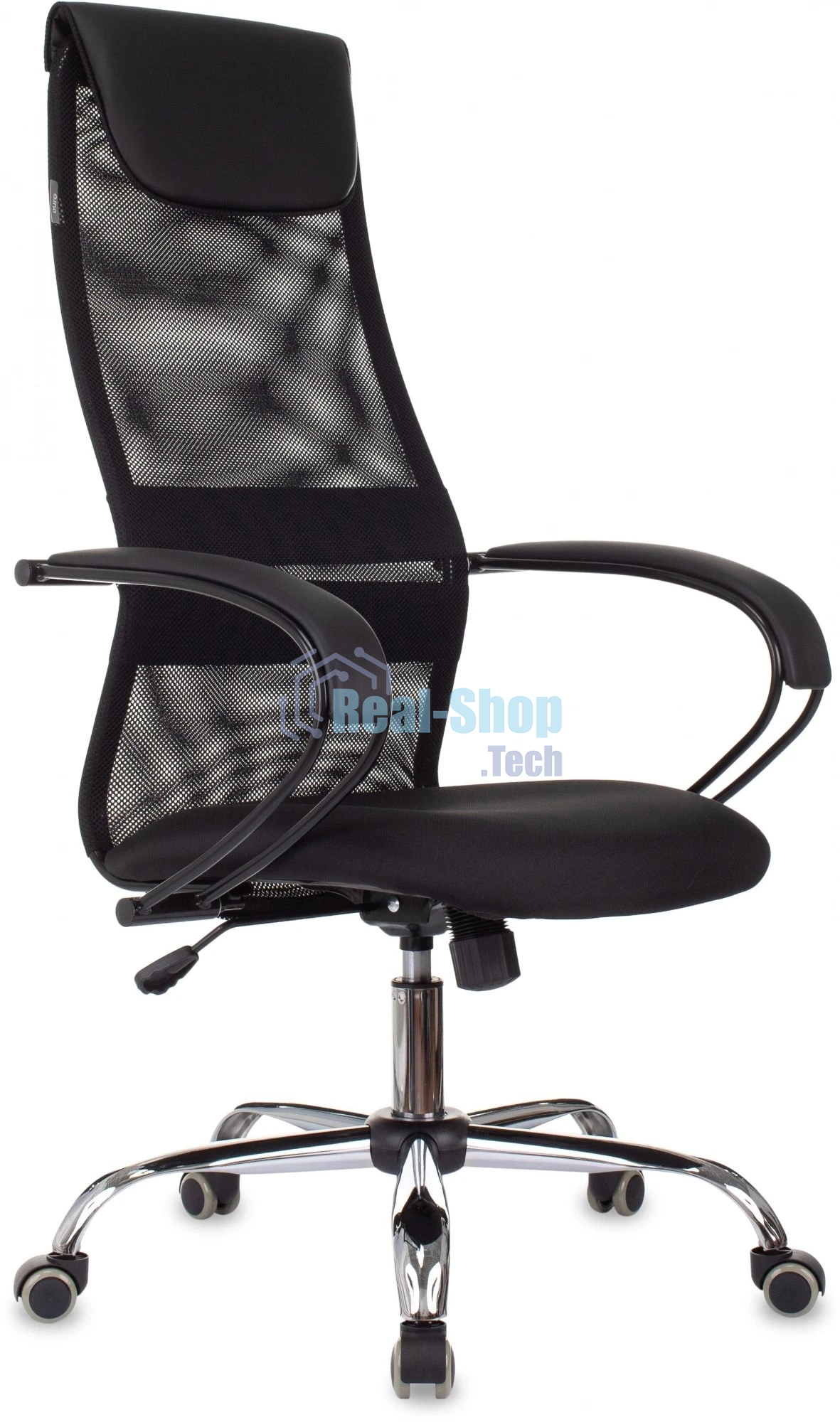 Кресло руководителя Бюрократ CH-607BS черный, сетка/ткань, крестов. металл хром