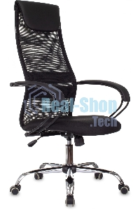 Кресло руководителя Бюрократ CH-607BS черный, сетка/ткань, крестов. металл хром